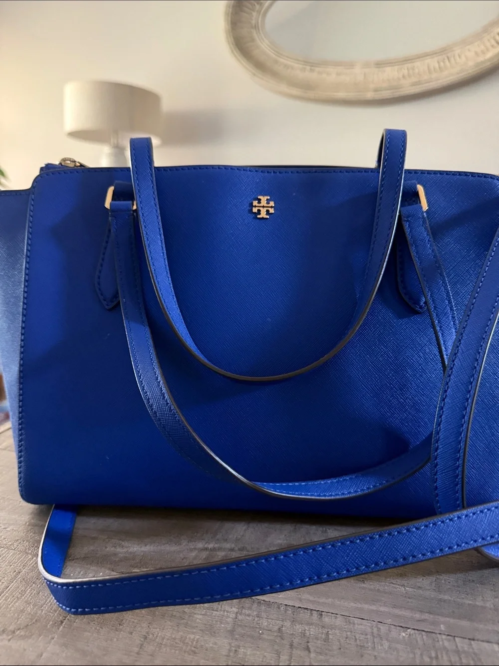 Tory Burch Cobalt Blue Saffiano Shoulder Tote